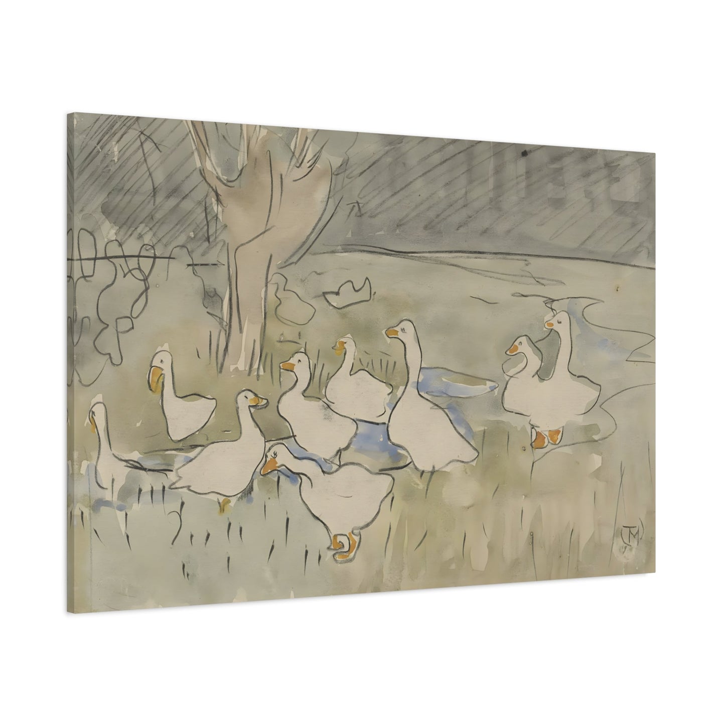 Watercolor Goose Nursery Canvas Print - Kids Room Wall Art Decor