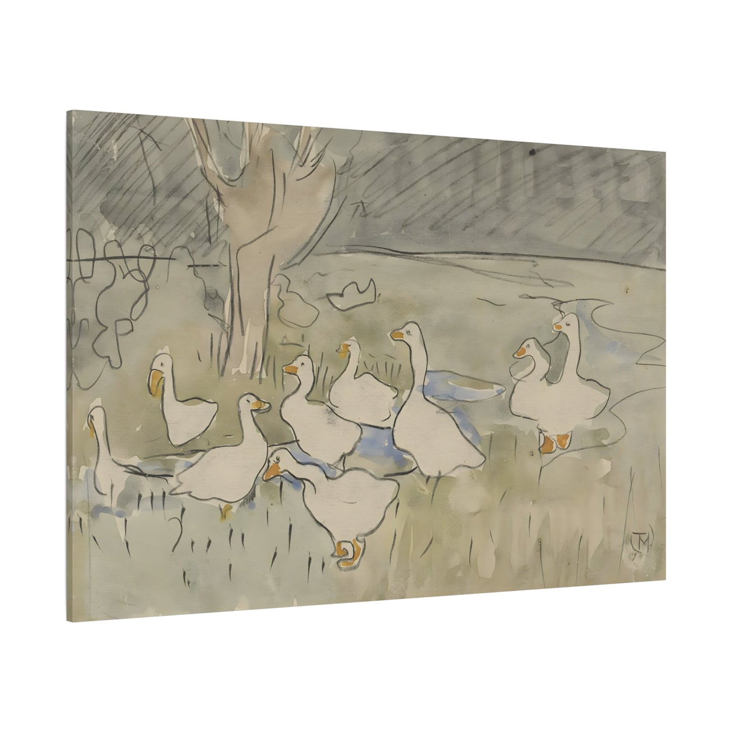 Watercolor Goose Nursery Canvas Print - Kids Room Wall Art Decor