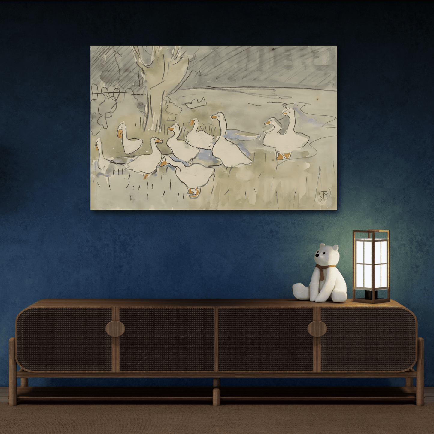 Watercolor Goose Nursery Canvas Print - Kids Room Wall Art Decor