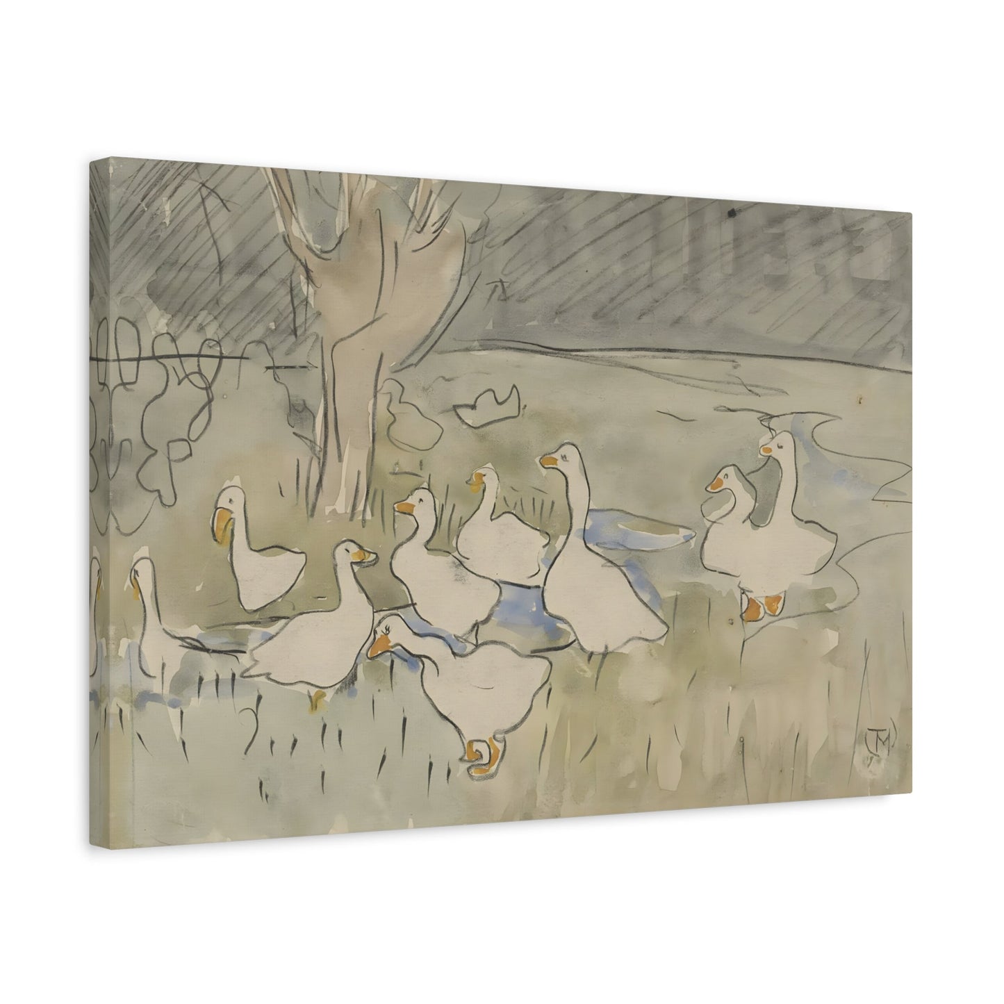Watercolor Goose Nursery Canvas Print - Kids Room Wall Art Decor