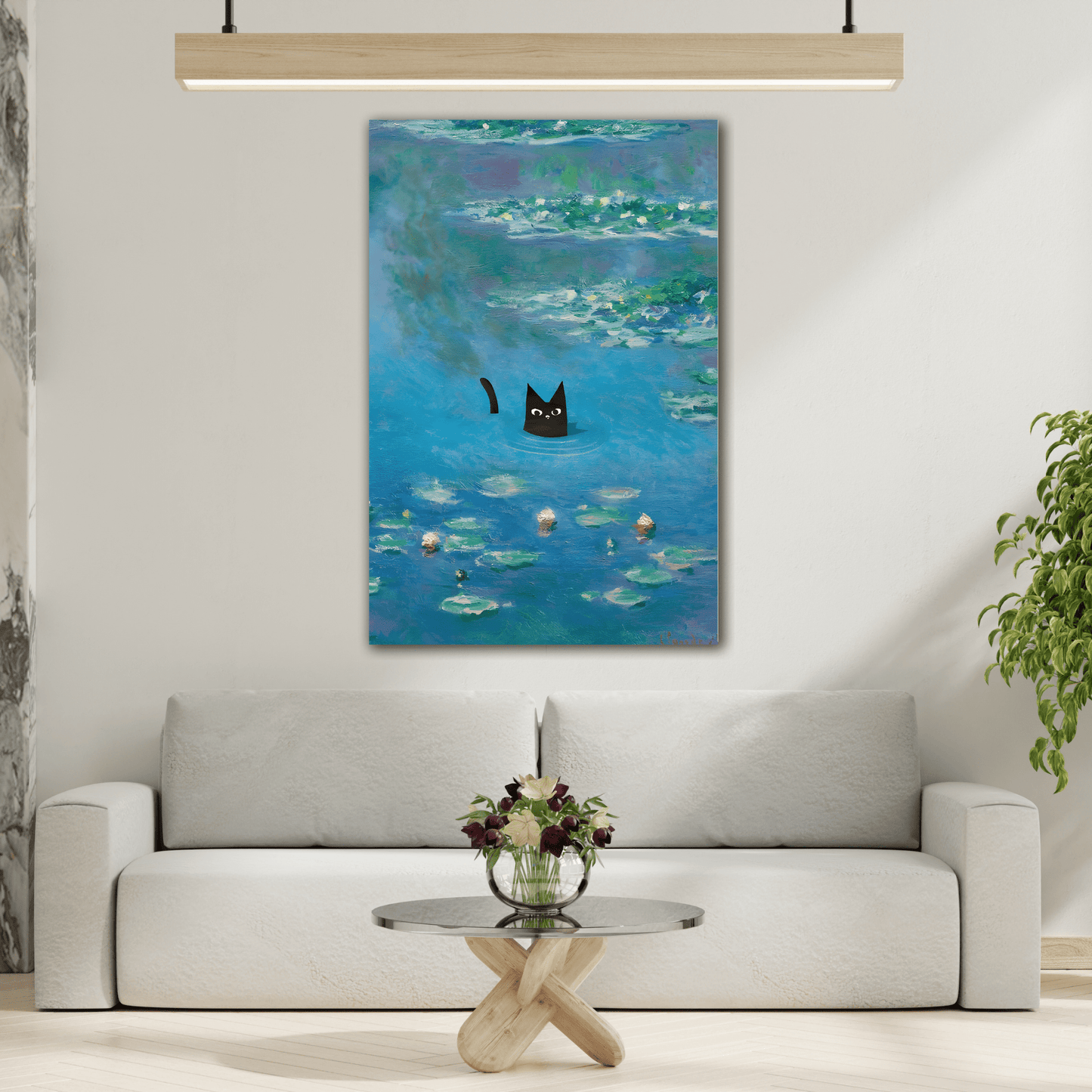 Waterlily Floral Cat Canvas Wall Art Monet Print Home Decor