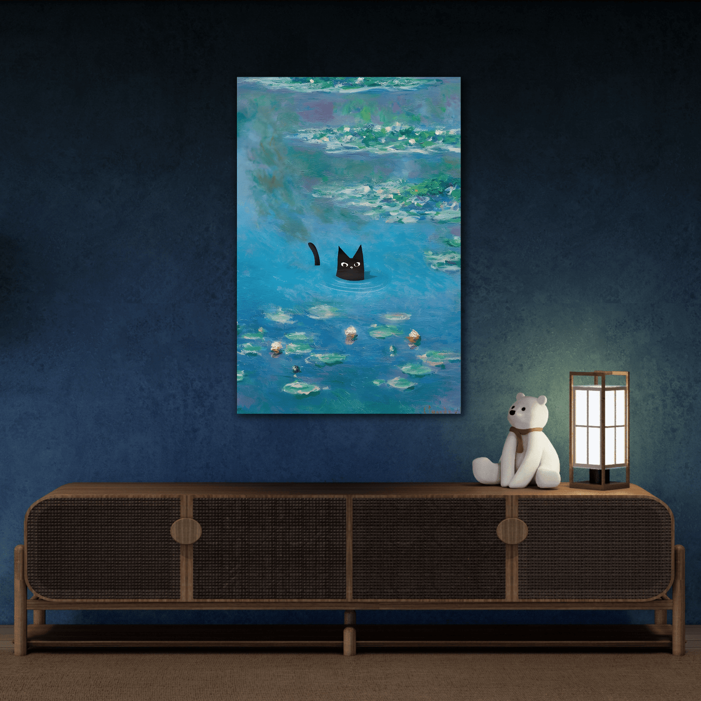 Waterlily Floral Cat Canvas Wall Art Monet Print Home Decor