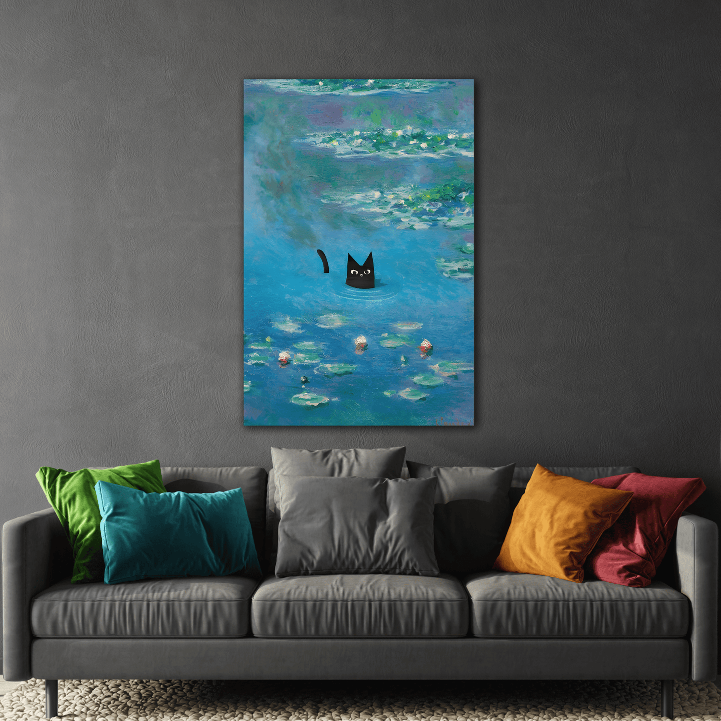 Waterlily Floral Cat Canvas Wall Art Monet Print Home Decor