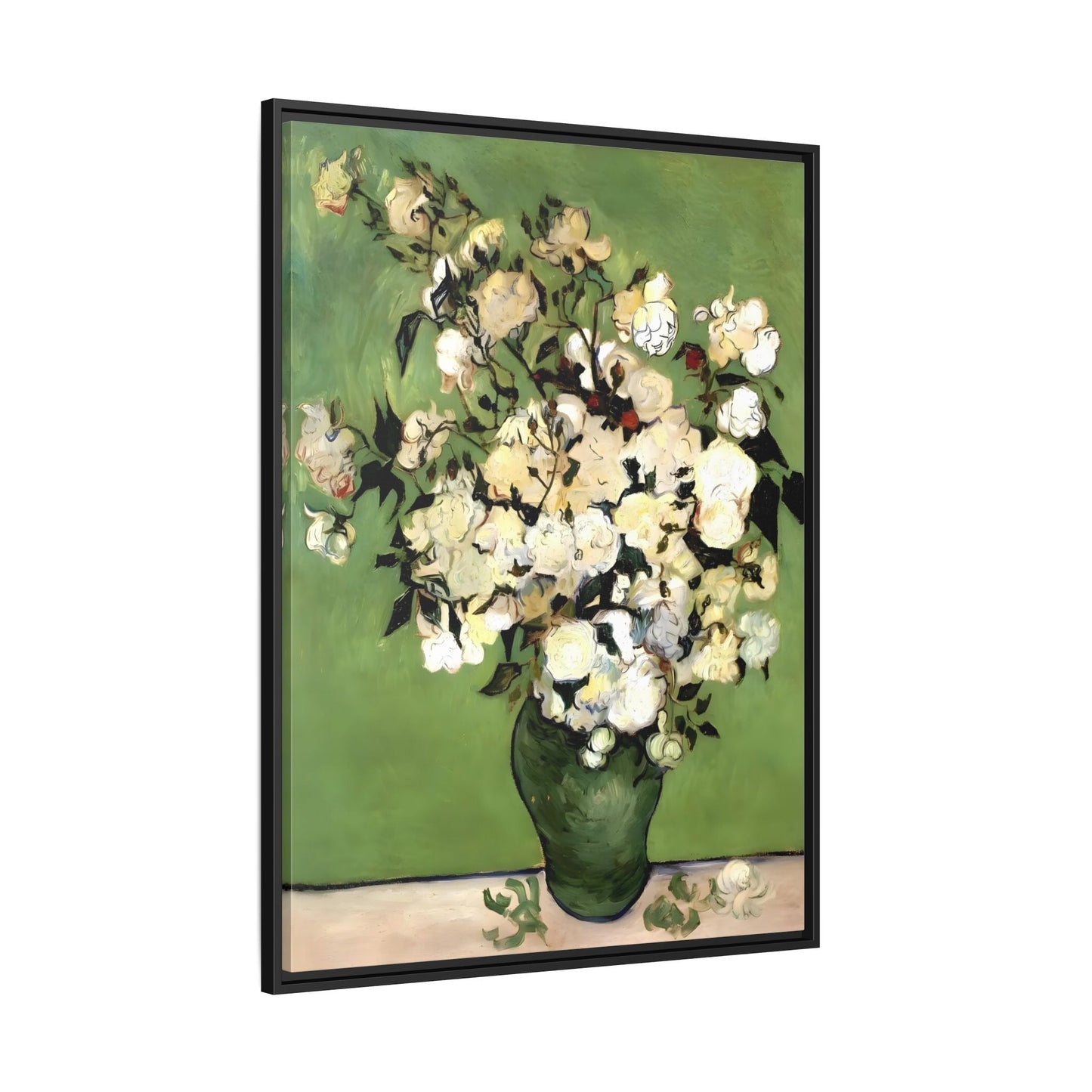 White Flowers Van Gogh Canvas Print - Vase of Roses Wall Art in Exclusive Frame