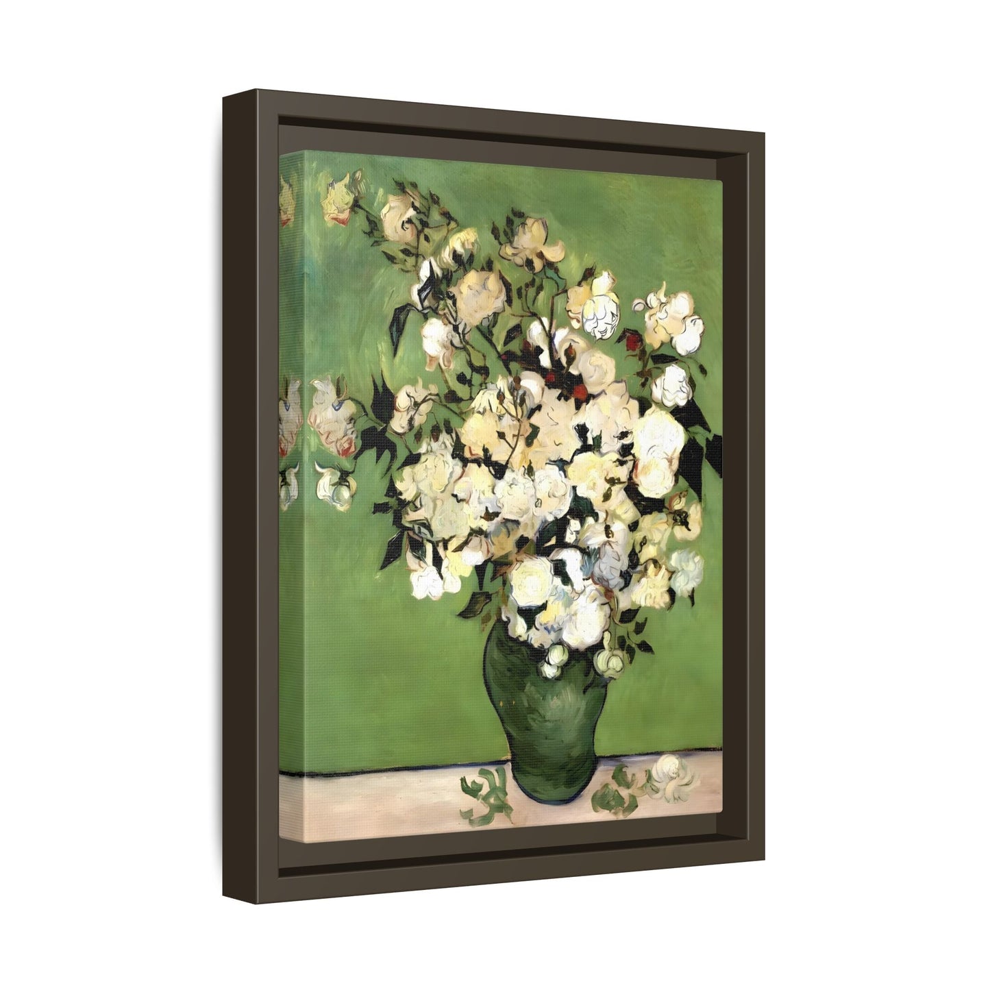 White Flowers Van Gogh Canvas Print - Vase of Roses Wall Art in Exclusive Frame