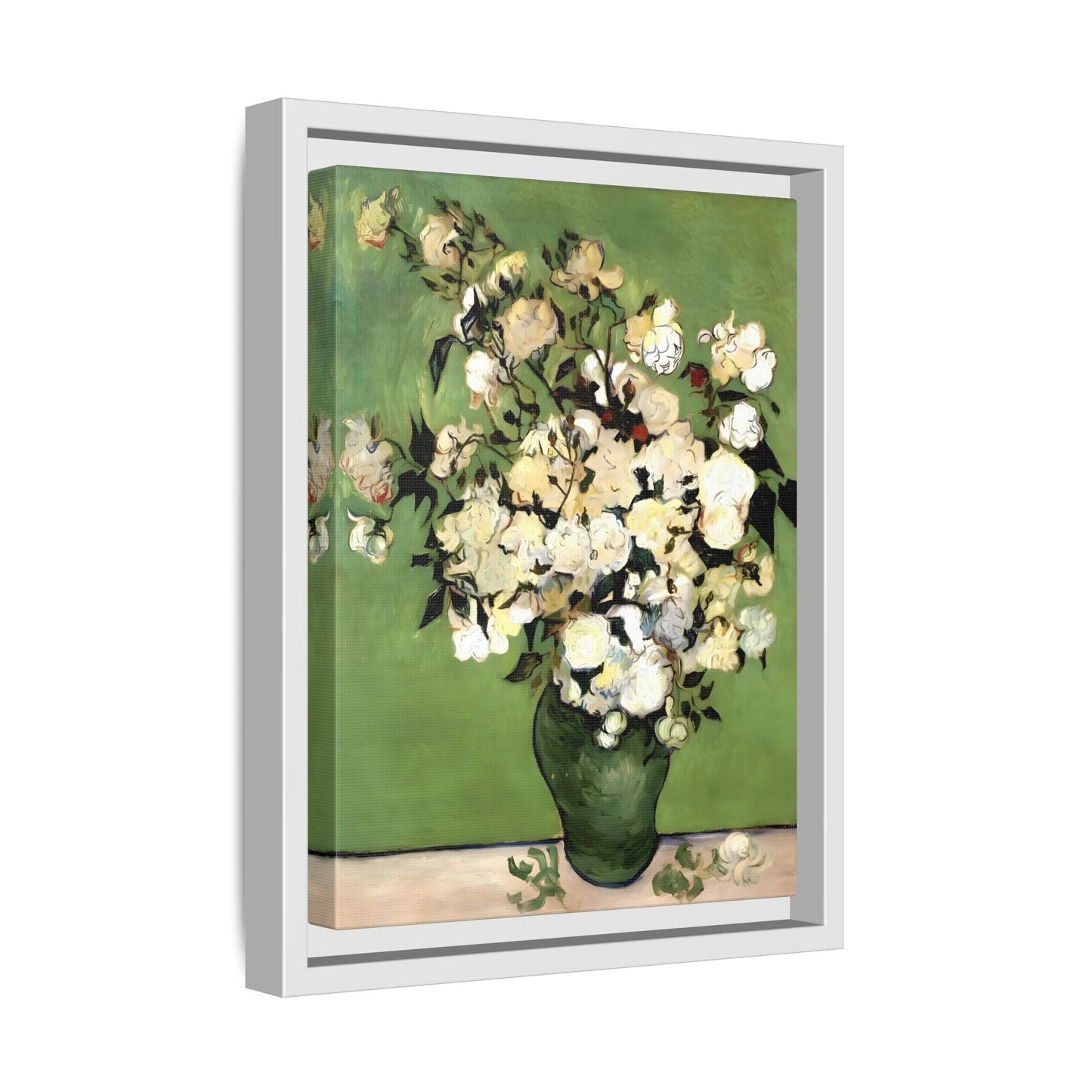 White Flowers Van Gogh Canvas Print - Vase of Roses Wall Art in Exclusive Frame