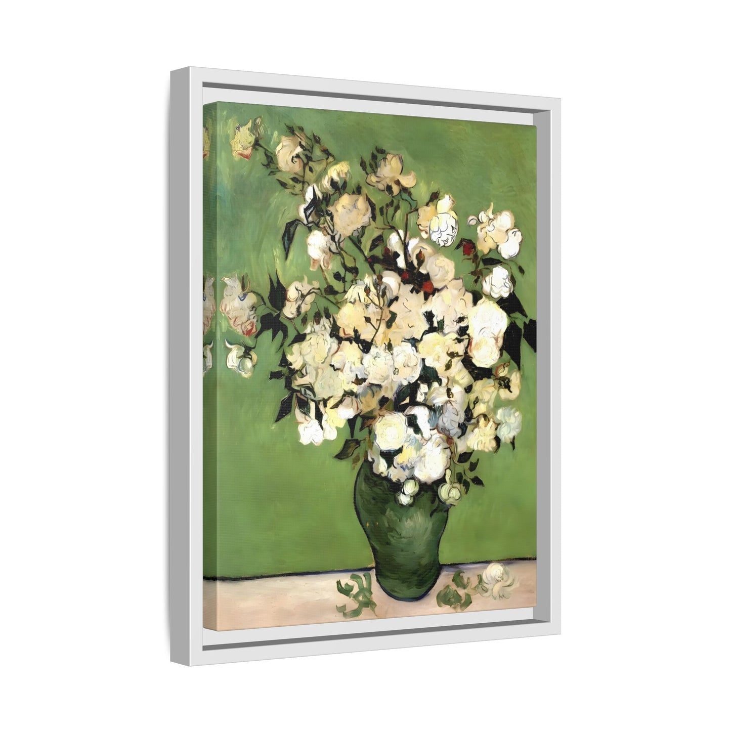 White Flowers Van Gogh Canvas Print - Vase of Roses Wall Art in Exclusive Frame