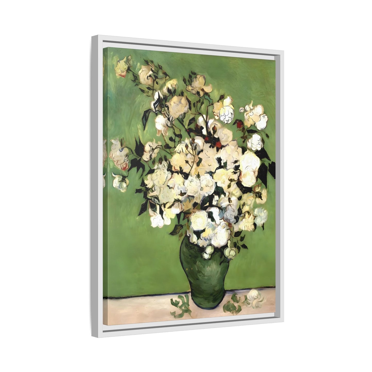 White Flowers Van Gogh Canvas Print - Vase of Roses Wall Art in Exclusive Frame