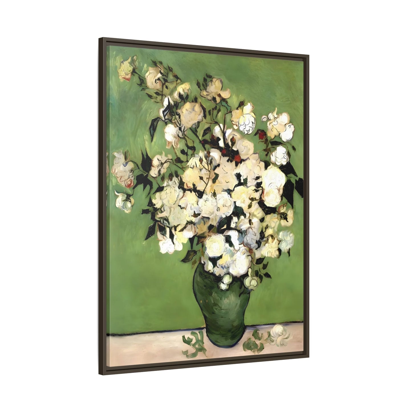 White Flowers Van Gogh Canvas Print - Vase of Roses Wall Art in Exclusive Frame
