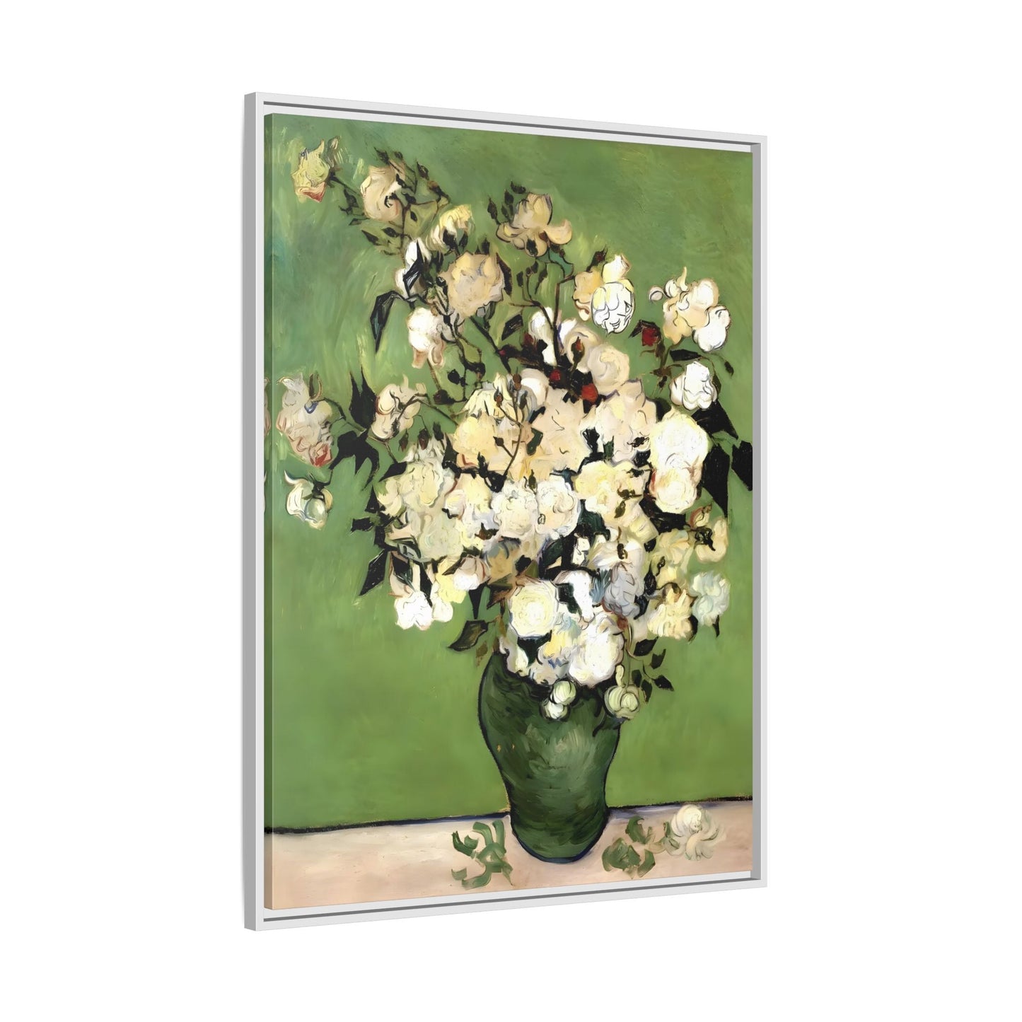 White Flowers Van Gogh Canvas Print - Vase of Roses Wall Art in Exclusive Frame