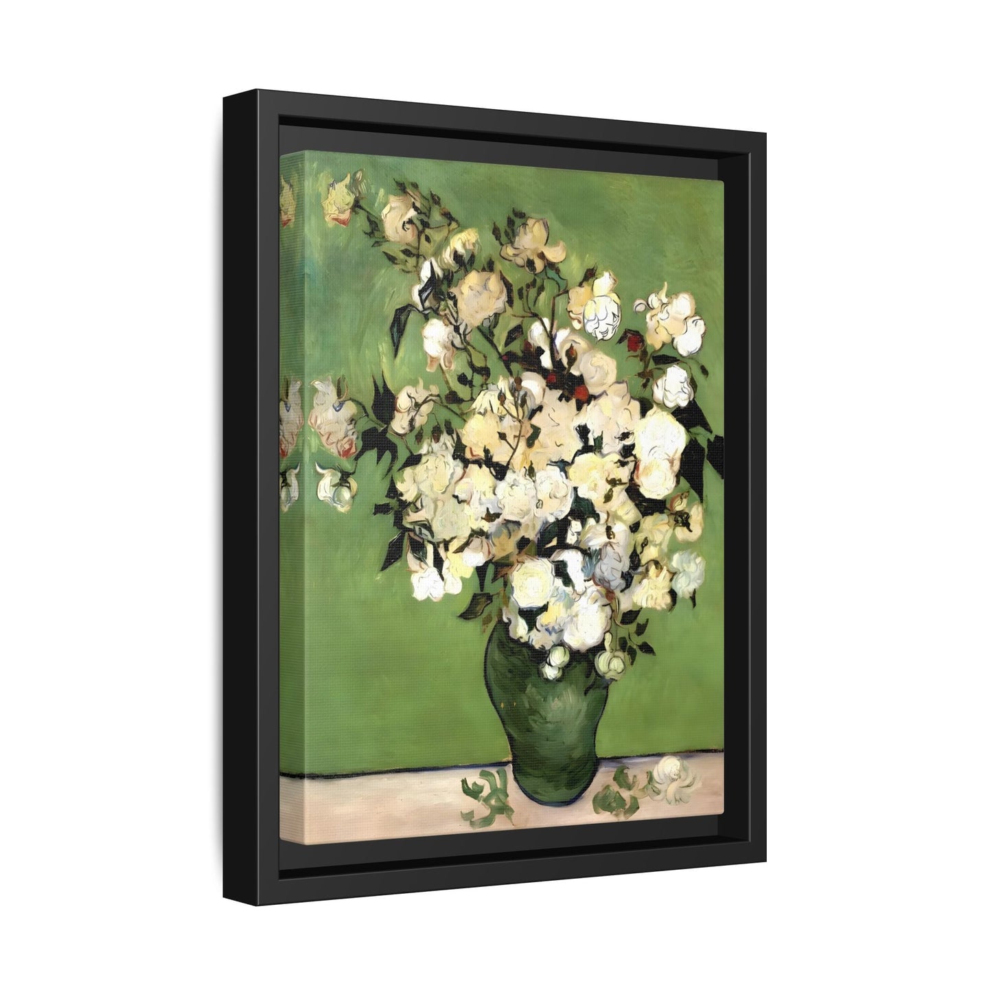White Flowers Van Gogh Canvas Print - Vase of Roses Wall Art in Exclusive Frame