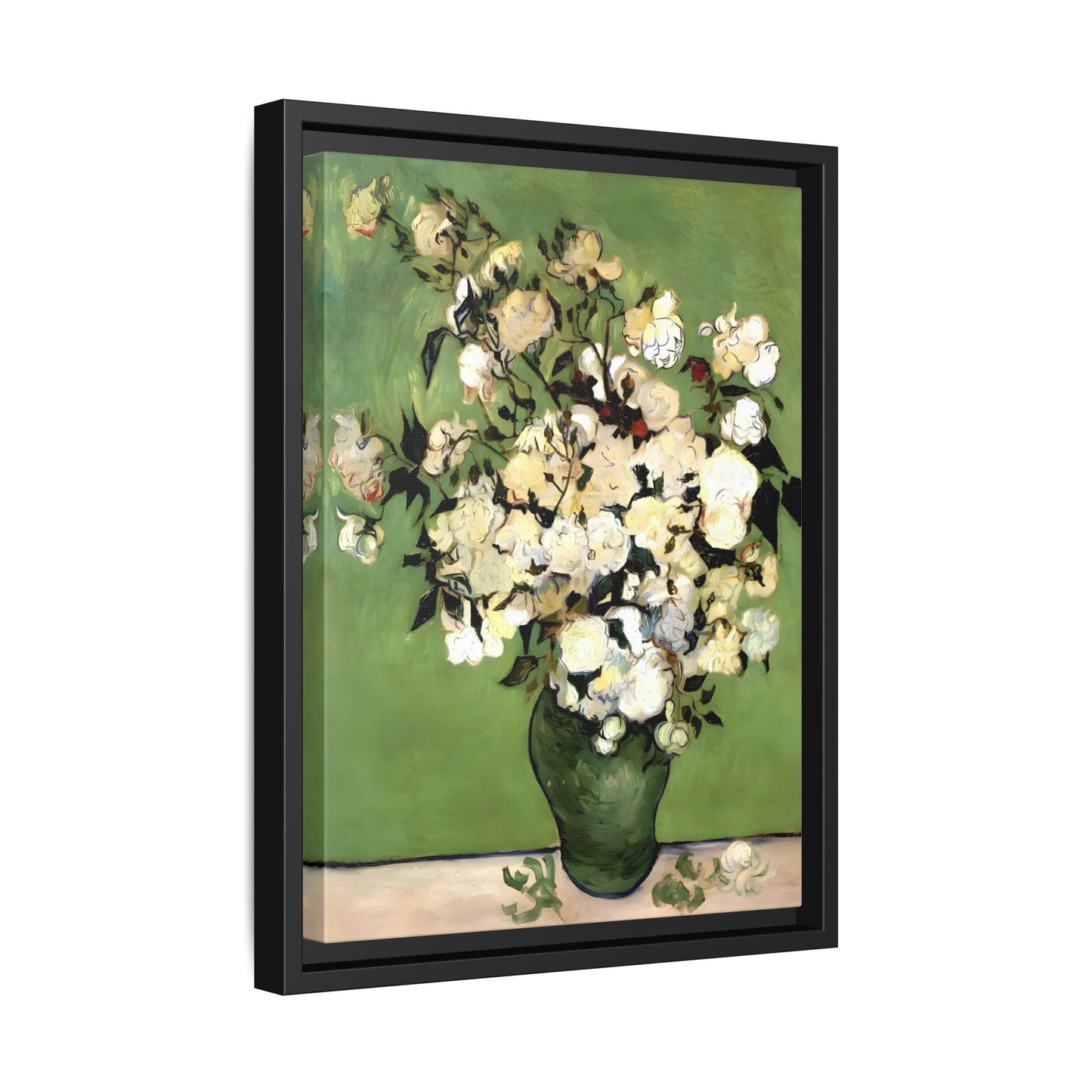 White Flowers Van Gogh Canvas Print - Vase of Roses Wall Art in Exclusive Frame