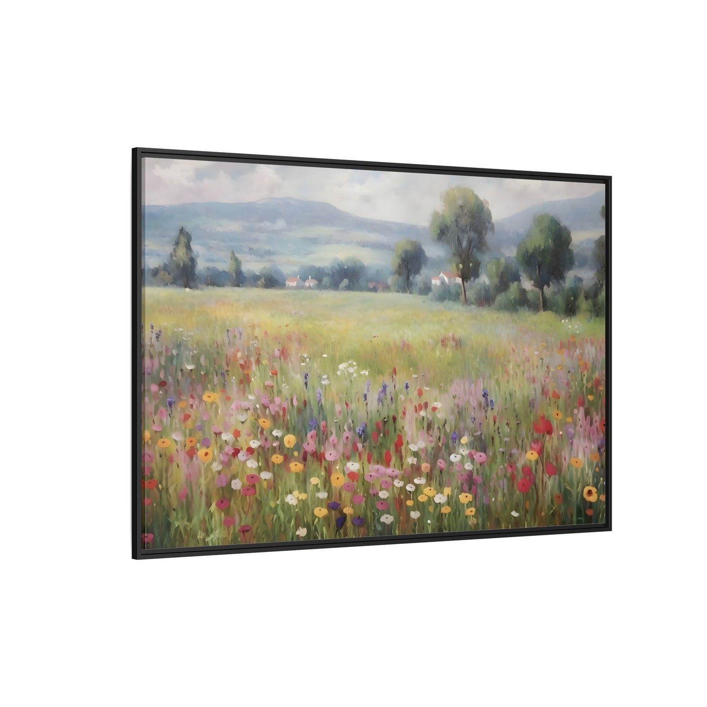 Wildflower Nature Framed Large Canvas Print, Floral Landscape Wall Art
