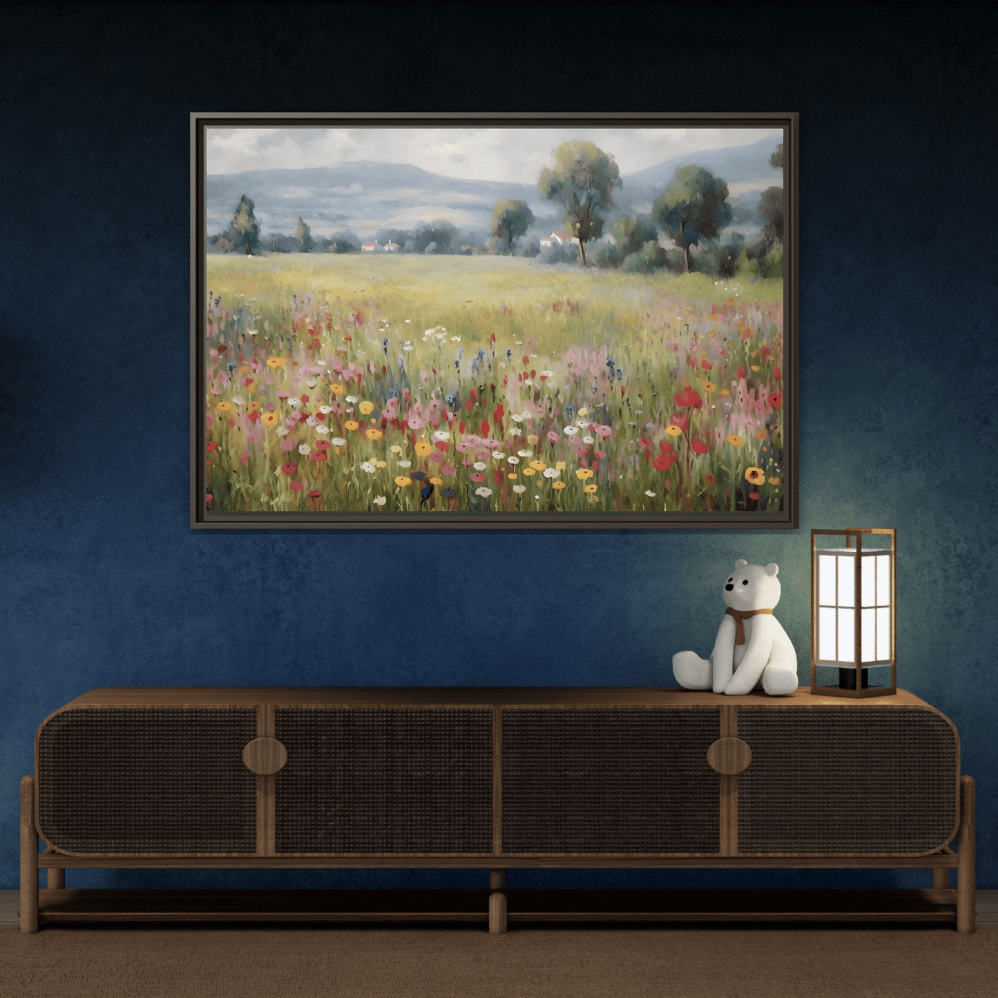Wildflower Nature Framed Large Canvas Print, Floral Landscape Wall Art