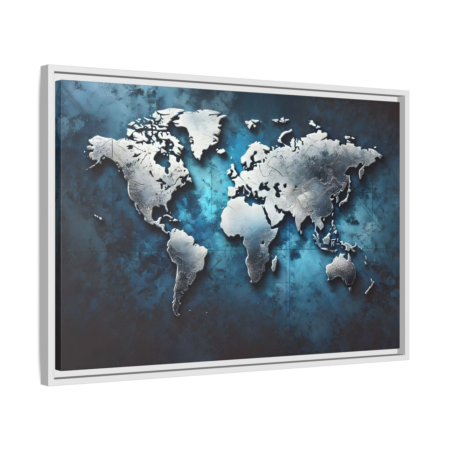 World Blue Silver Canvas Print - Framed Big Walls Art