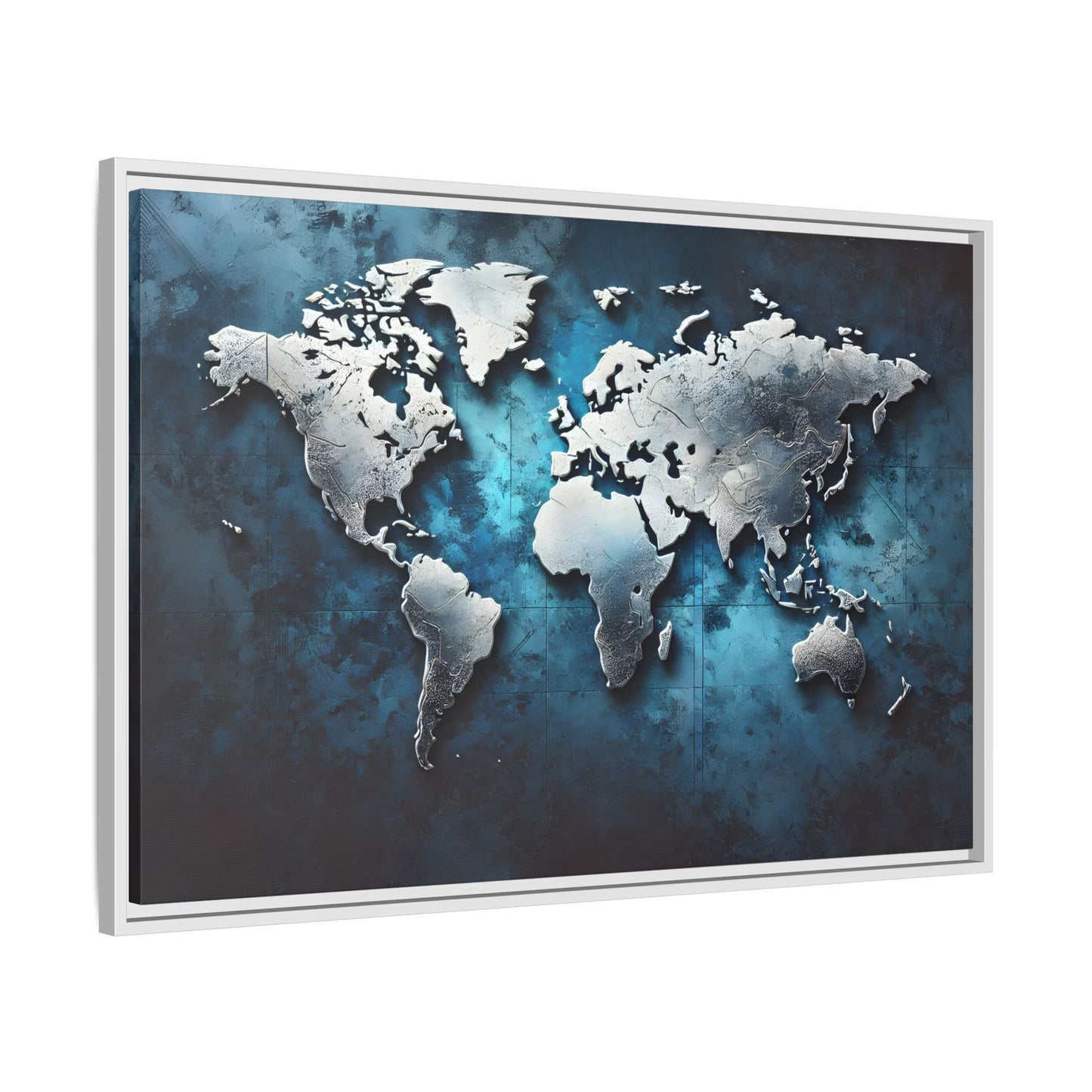 World Blue Silver Canvas Print - Framed Big Walls Art