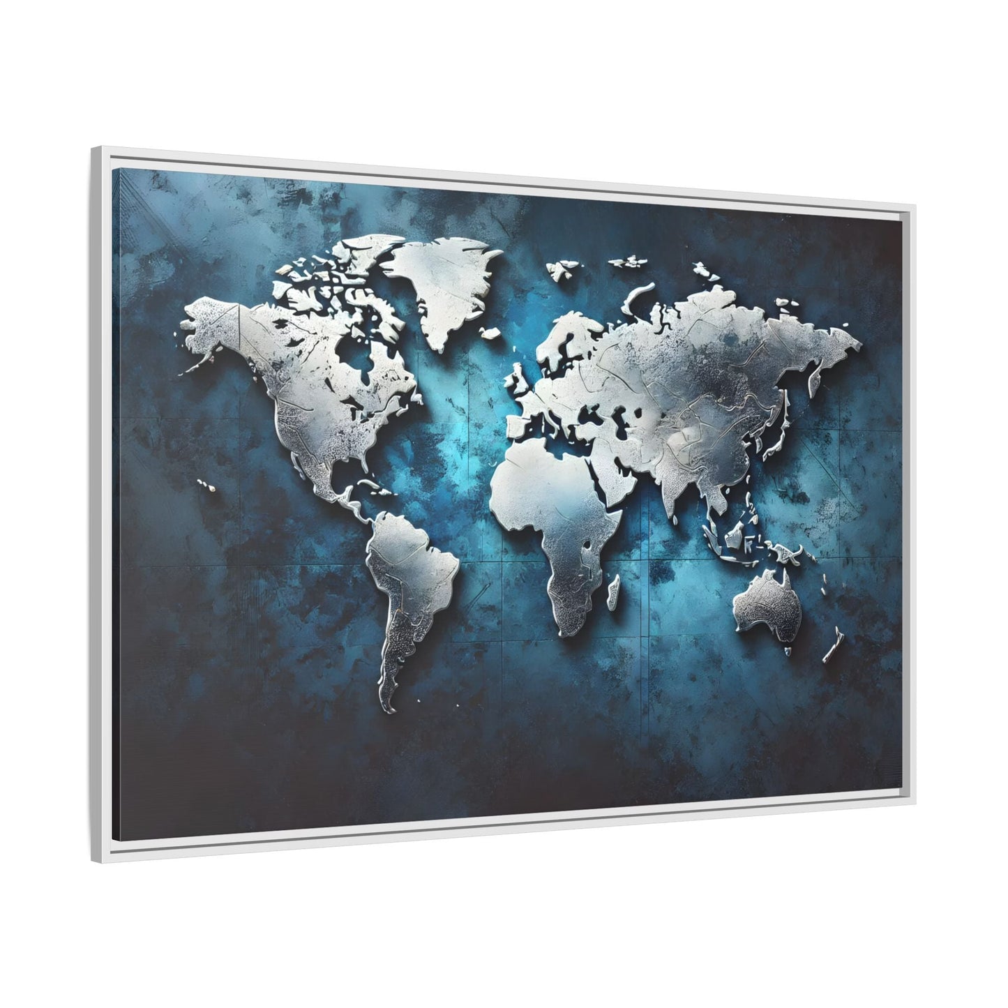 World Blue Silver Canvas Print - Framed Big Walls Art