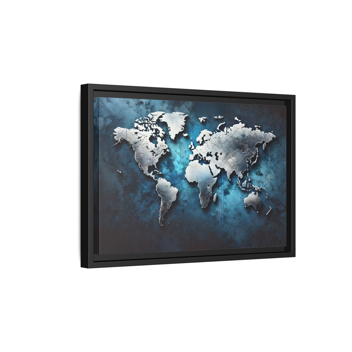 World Blue Silver Canvas Print - Framed Big Walls Art