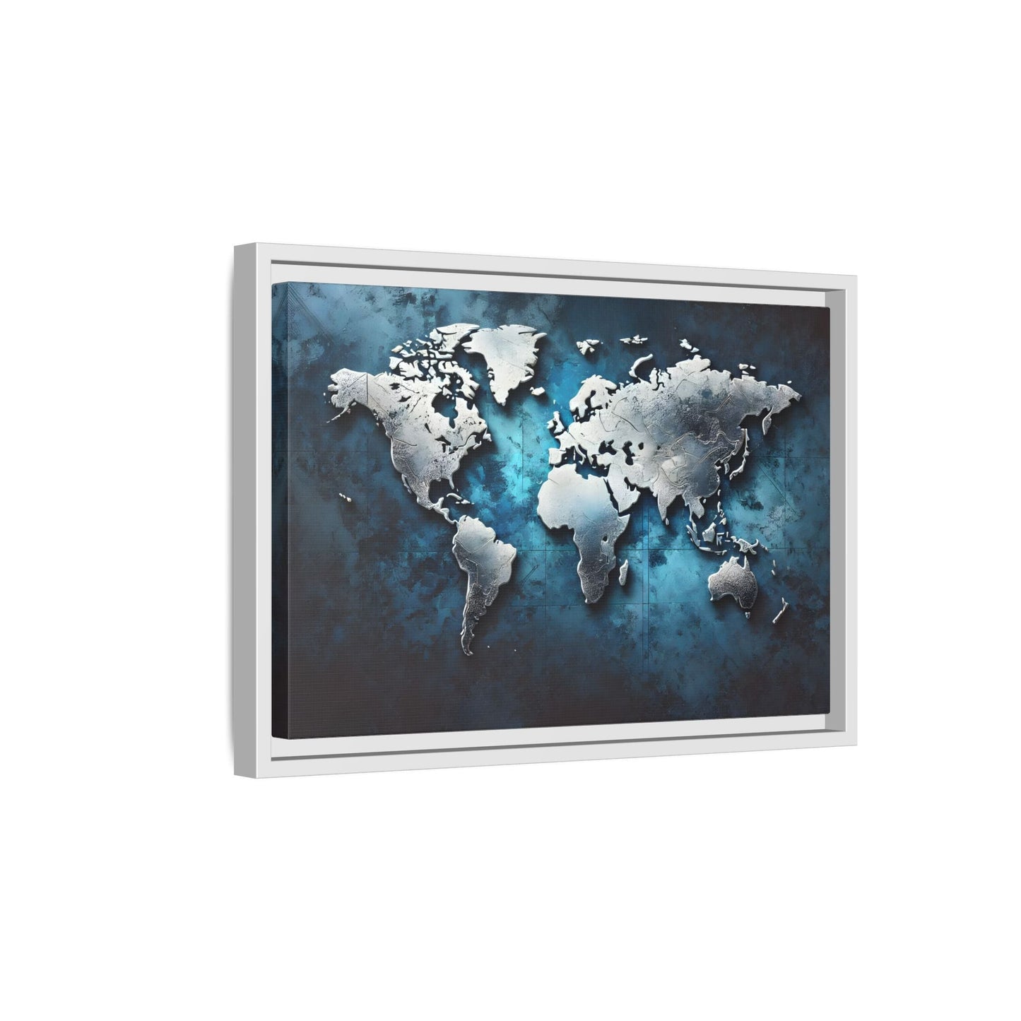 World Blue Silver Canvas Print - Framed Big Walls Art
