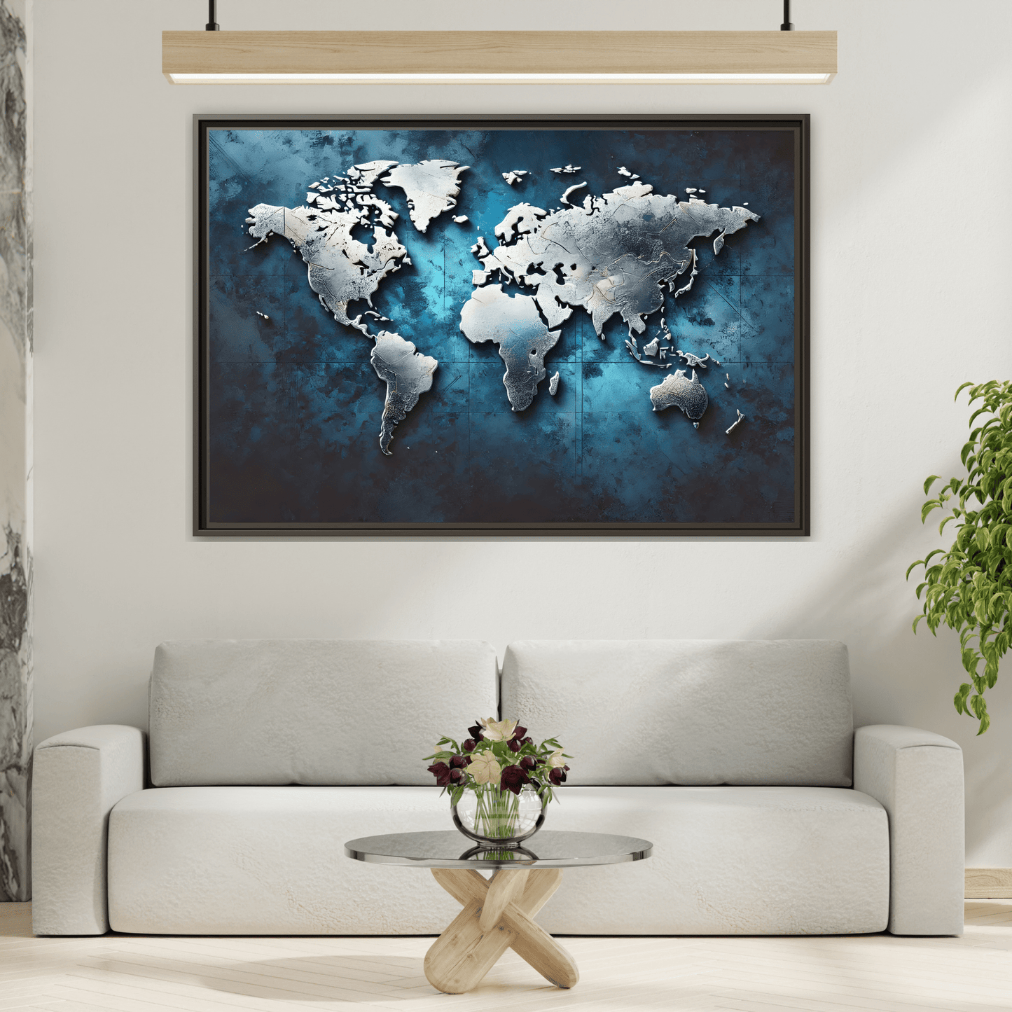 World Blue Silver Canvas Print - Framed Big Walls Art