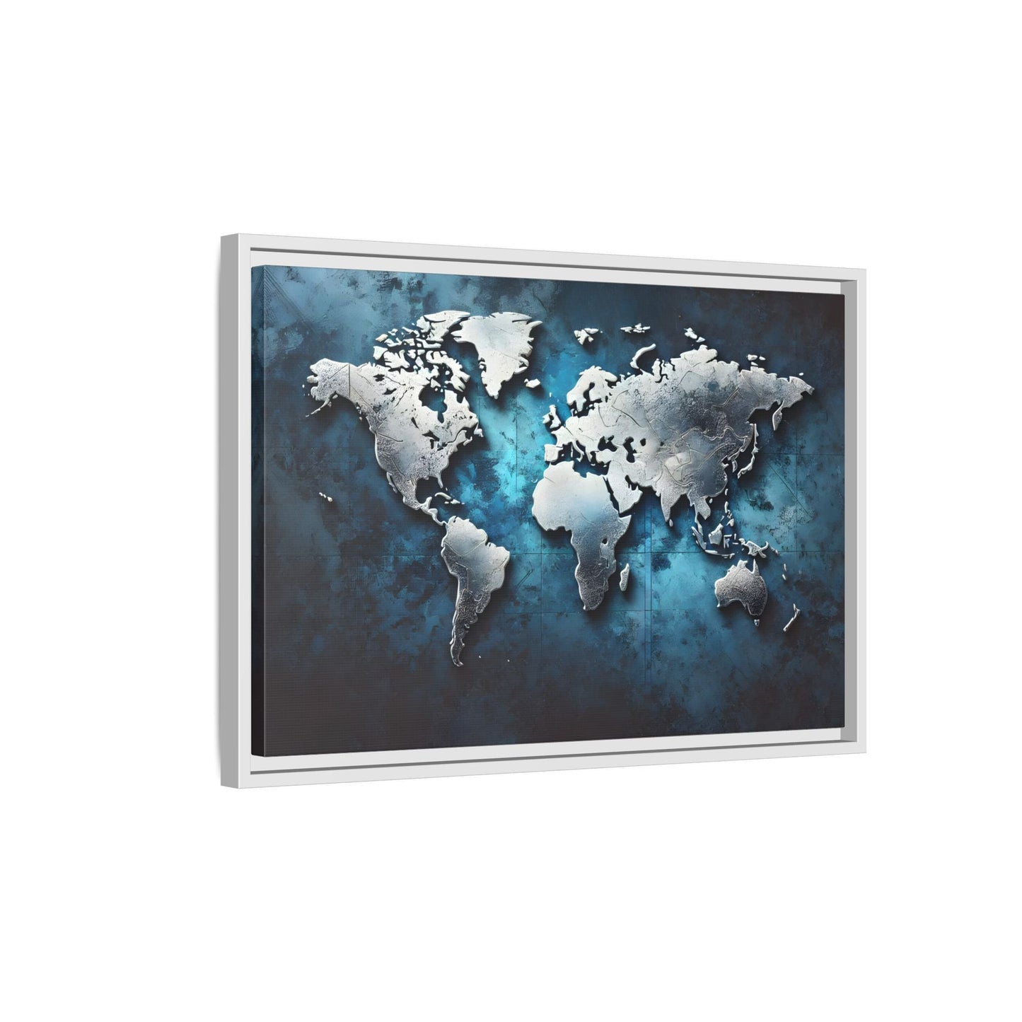 World Blue Silver Canvas Print - Framed Big Walls Art