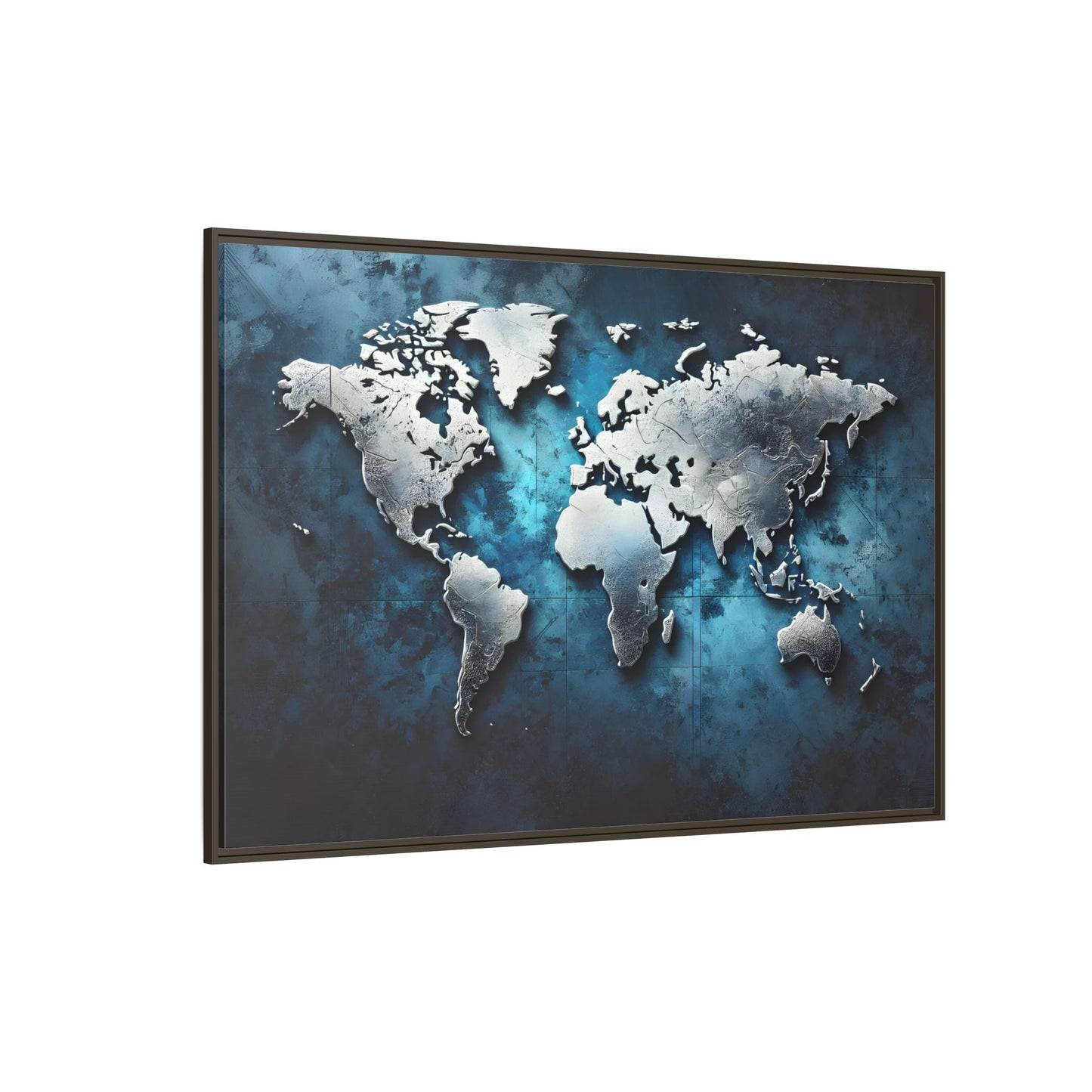 World Blue Silver Canvas Print - Framed Big Walls Art