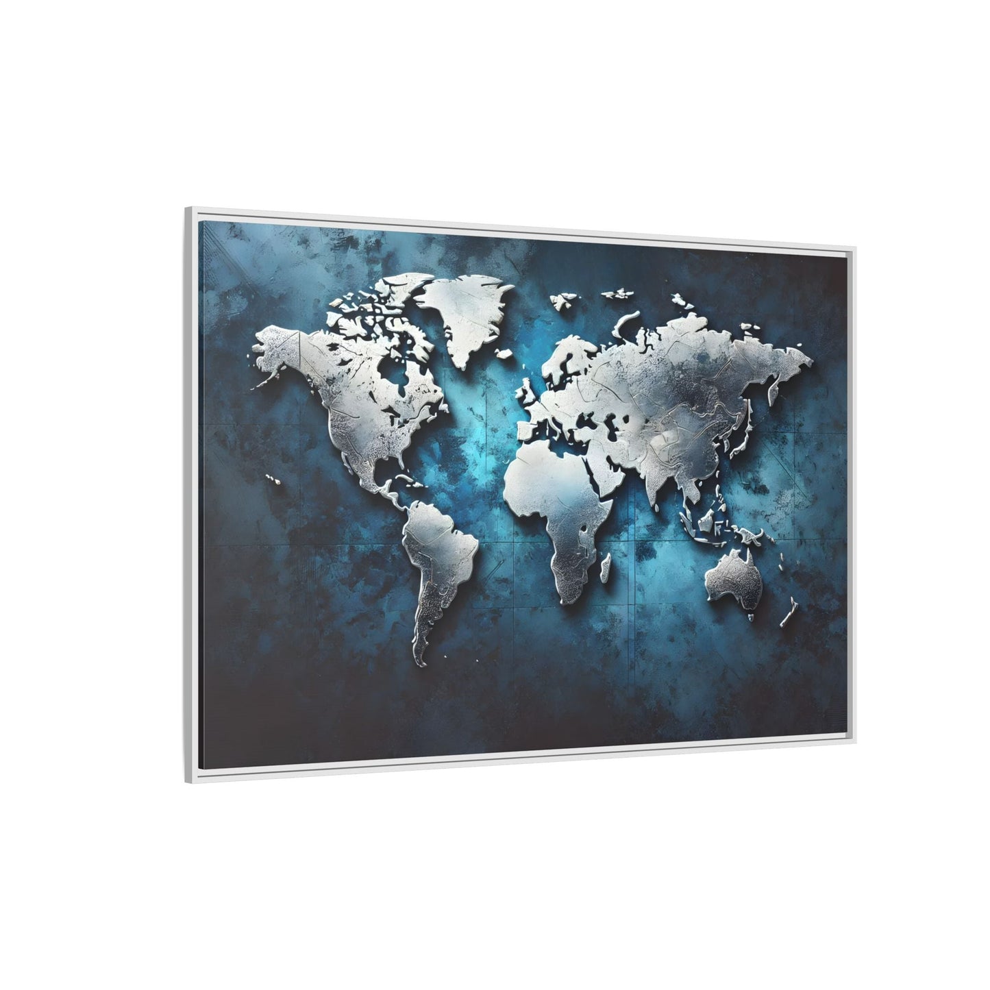 World Blue Silver Canvas Print - Framed Big Walls Art