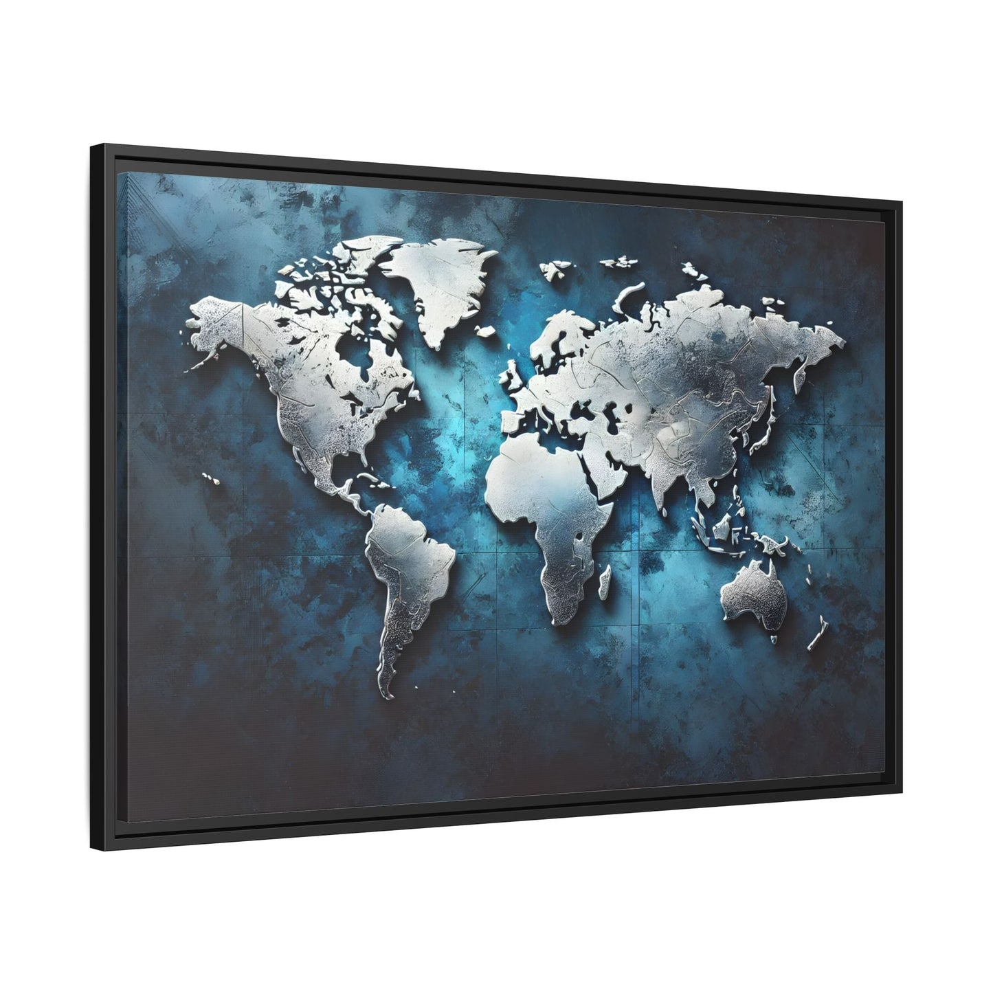 World Blue Silver Canvas Print - Framed Big Walls Art