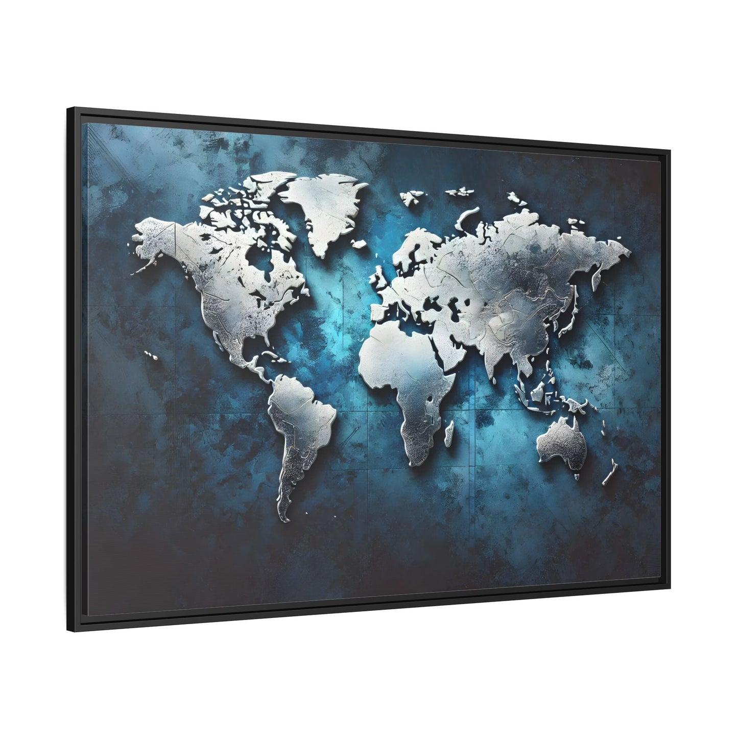 World Blue Silver Canvas Print - Framed Big Walls Art