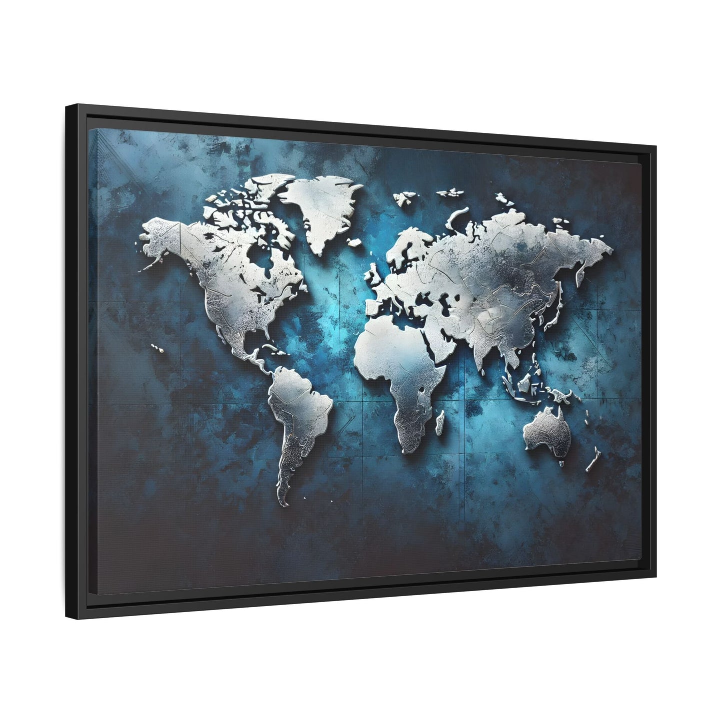 World Blue Silver Canvas Print - Framed Big Walls Art