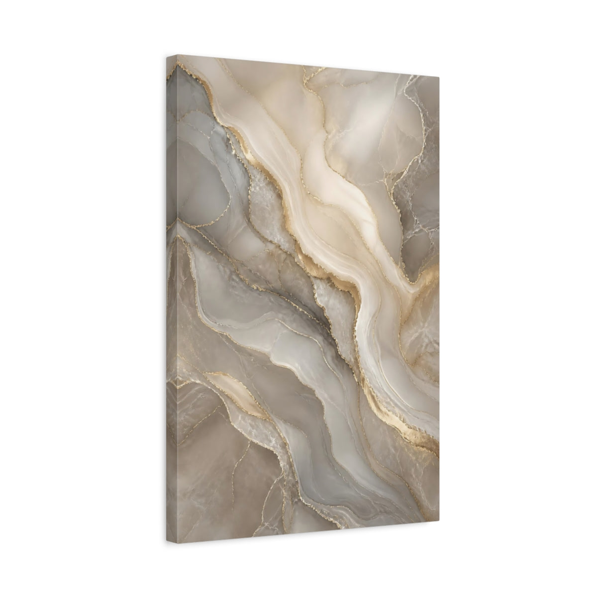 Side Mockup 3. Abstract Agate Pattern Gray And Gold shown as stretched canvas wall art