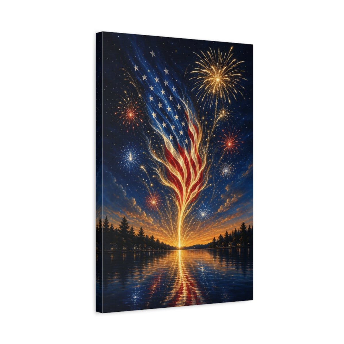 Abstract American Flag Patriotic Fireworks Canvas Print – Vibrant Living Room, Above Sofa - YesArtYes