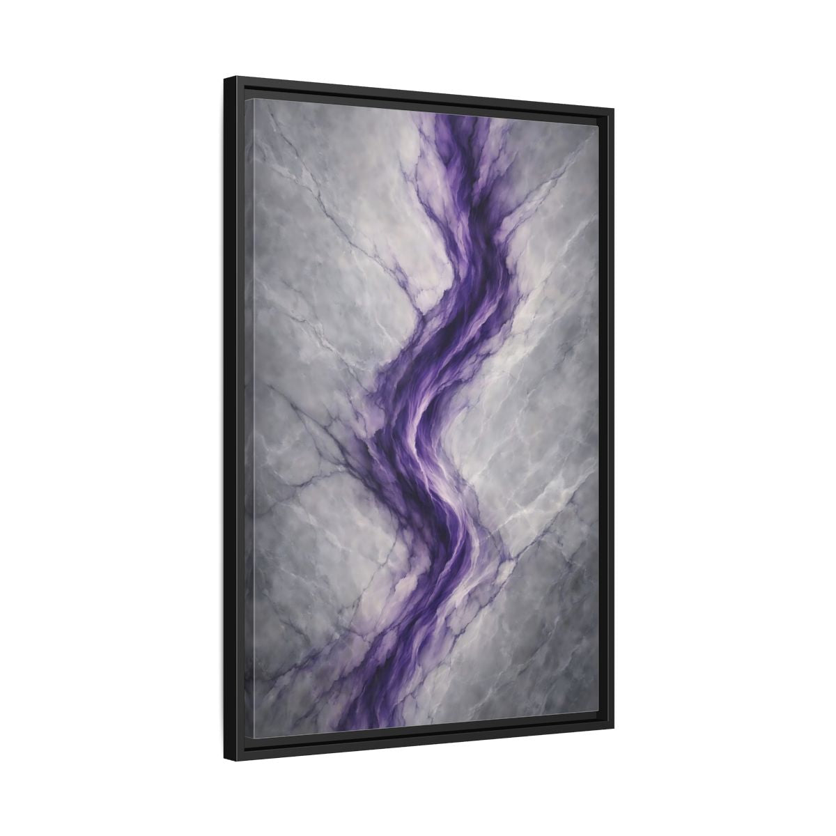 Side Mockup 14. Abstract Amethyst Vein Purple And Grey Abstract shown as stretched canvas wall art