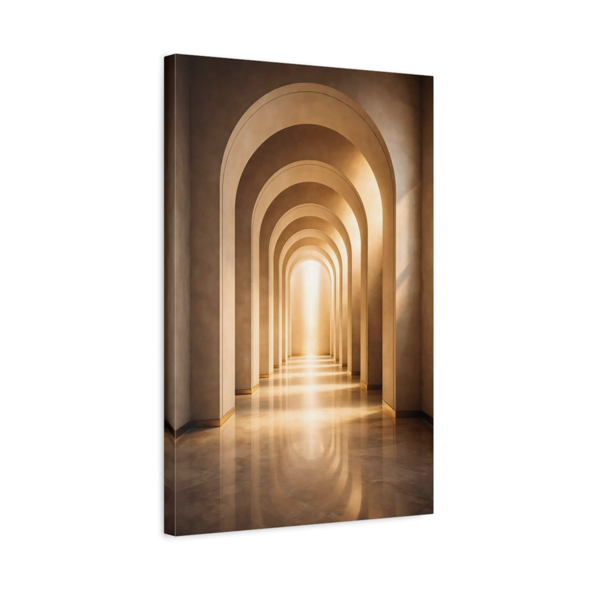 Side Mockup 3. Abstract Archway Golden Archway shown as stretched canvas wall art