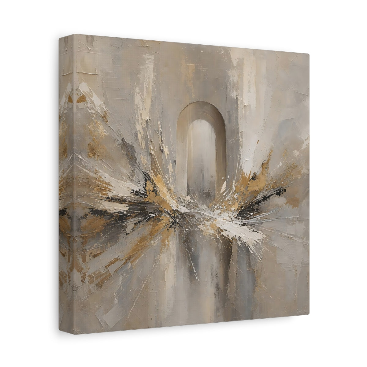 Side Mockup 9. Abstract Archway Neutral Gold shown as stretched canvas wall art