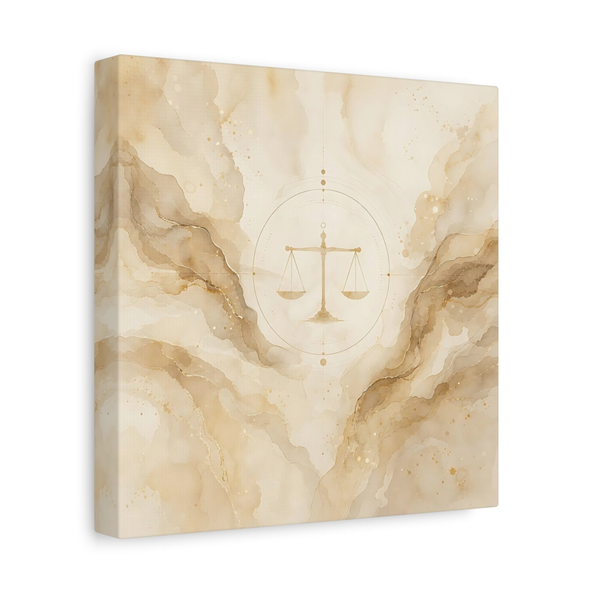 Side Mockup 9. Abstract Balance Scale Neutral Gold shown as stretched canvas wall art