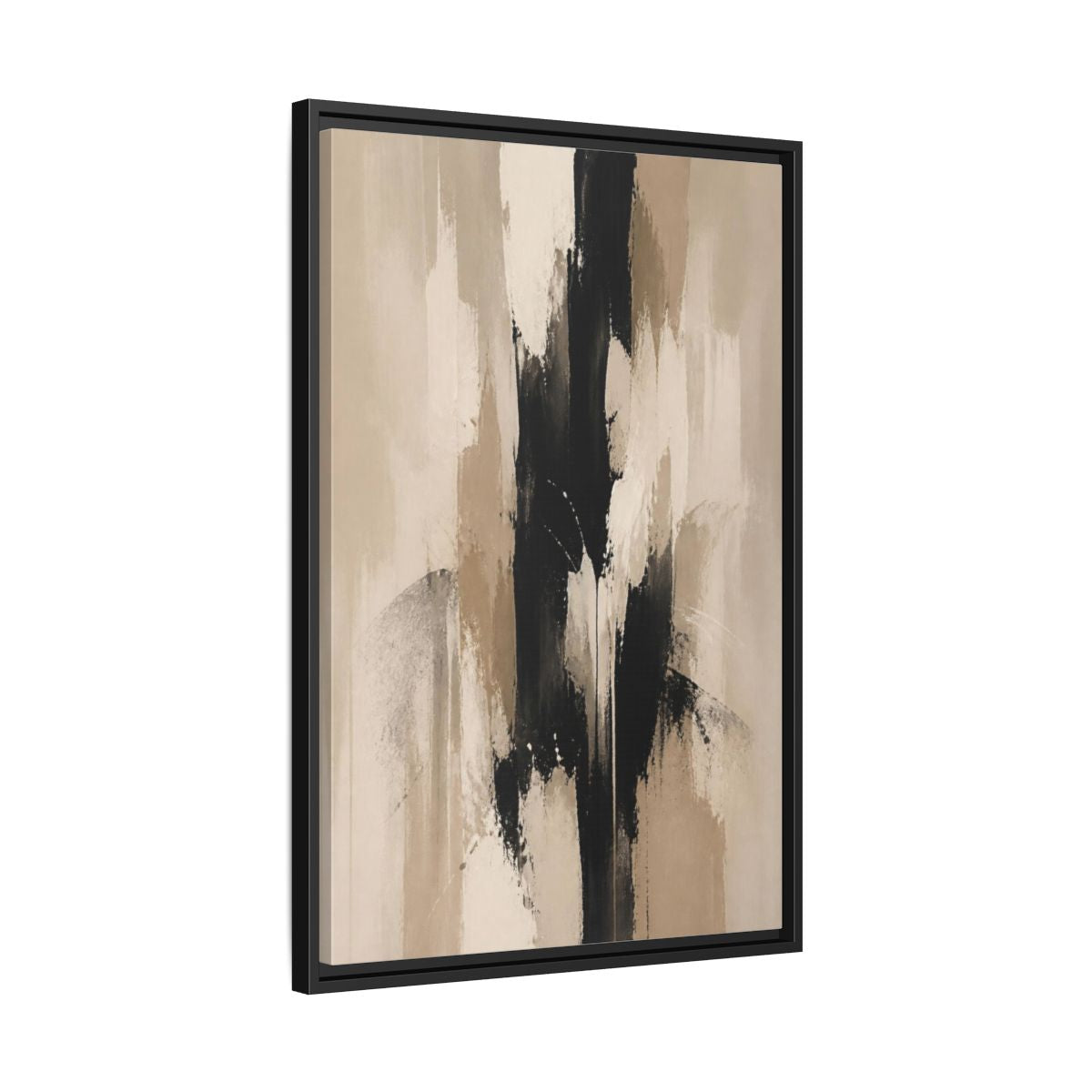 Side Mockup 14. Abstract Black Column shown as framed canvas print