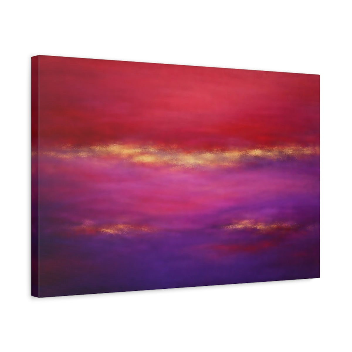 Side Mockup 3. Abstract Abstract Blend Red Purple Gold shown as stretched canvas wall art