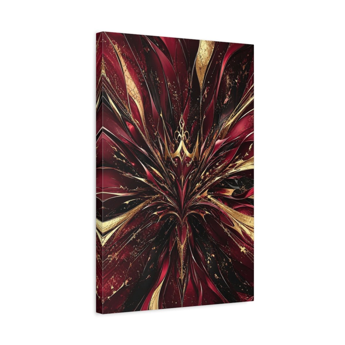 Abstract Bloom Crimson Gold Canvas Print – Living Room, Large Wall - YesArtYes
