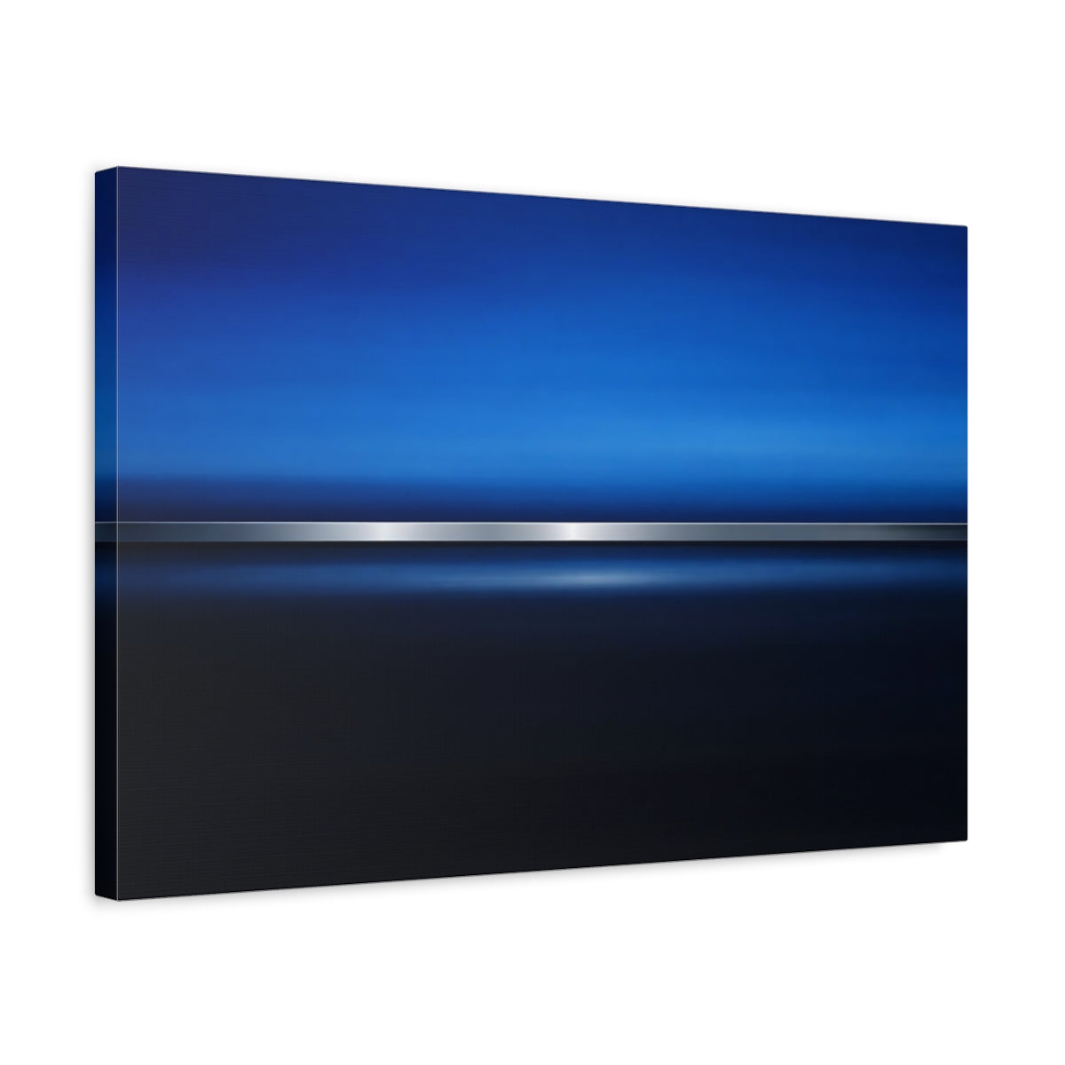 Side Mockup 3. Abstract Blue Gradient Blue And Silver shown as stretched canvas wall art