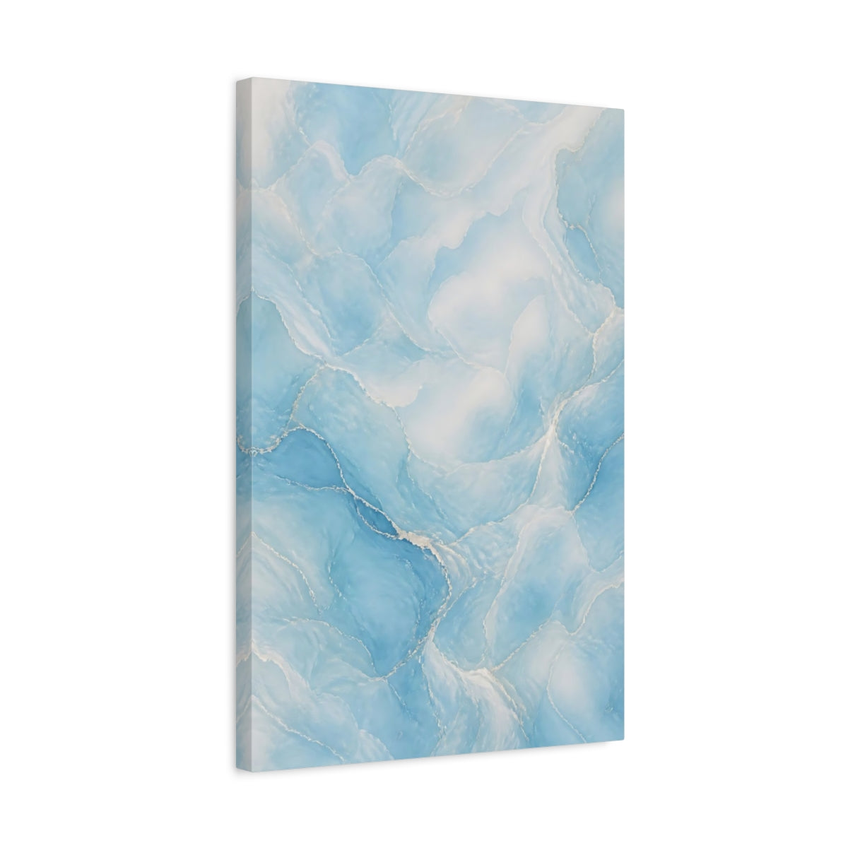 Side Mockup 3. Abstract Blue Marble Blue And White shown as stretched canvas wall art