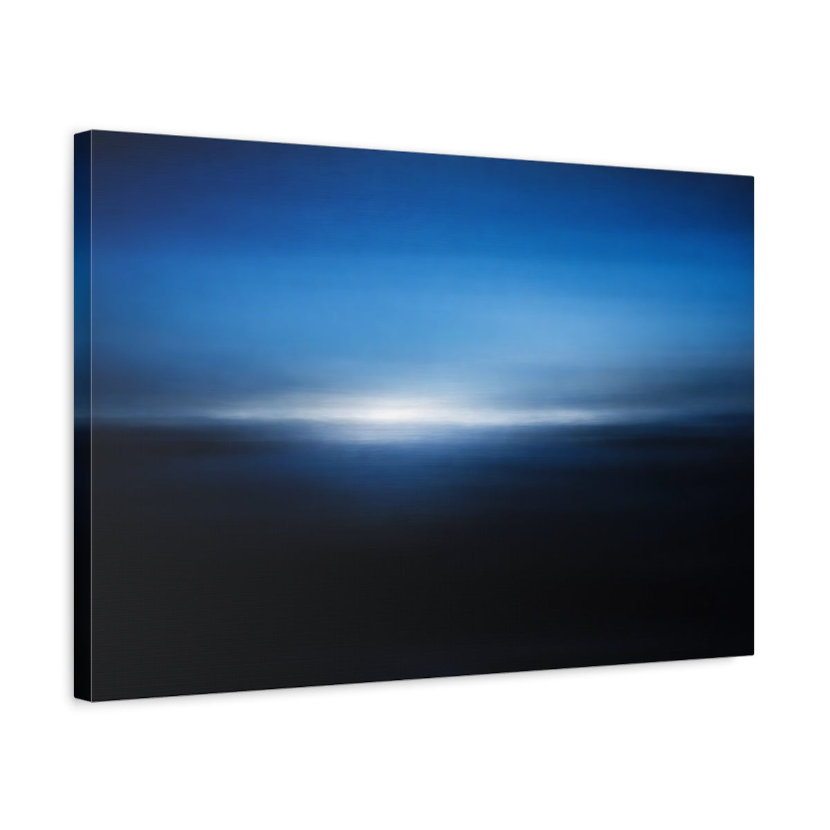 Side Mockup 3. Abstract Blurred Horizon Blue Abstract shown as stretched canvas wall art