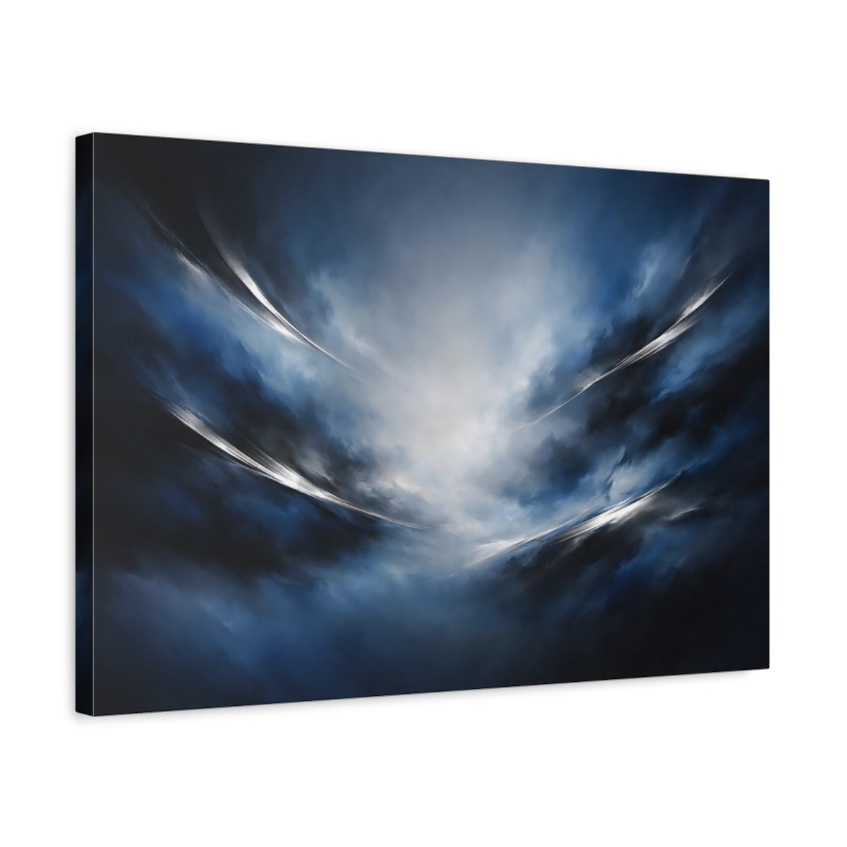 Side Mockup 3. Abstract Abstract Clouds Blue Abstract shown as stretched canvas wall art