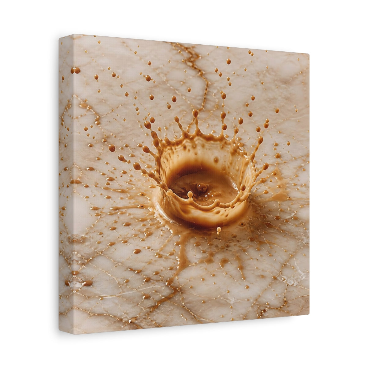 Side Mockup 9. Abstract Coffee Splash Brown And Beige shown as stretched canvas wall art