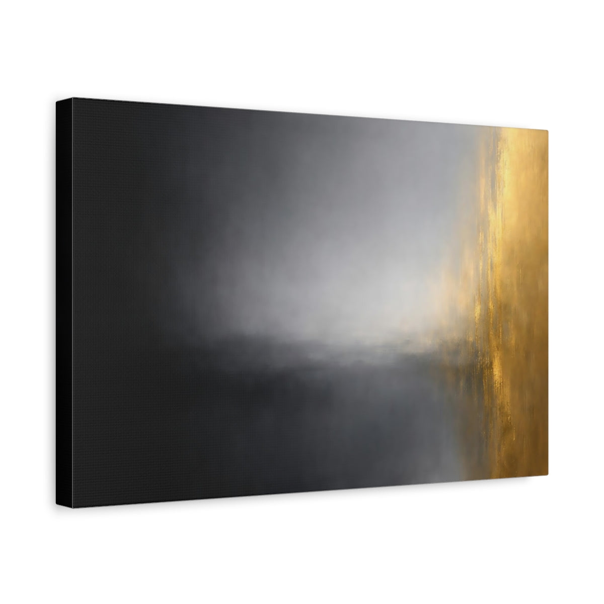 Side Mockup 4. Abstract Color Blend Black Gold Grey shown as stretched canvas wall art
