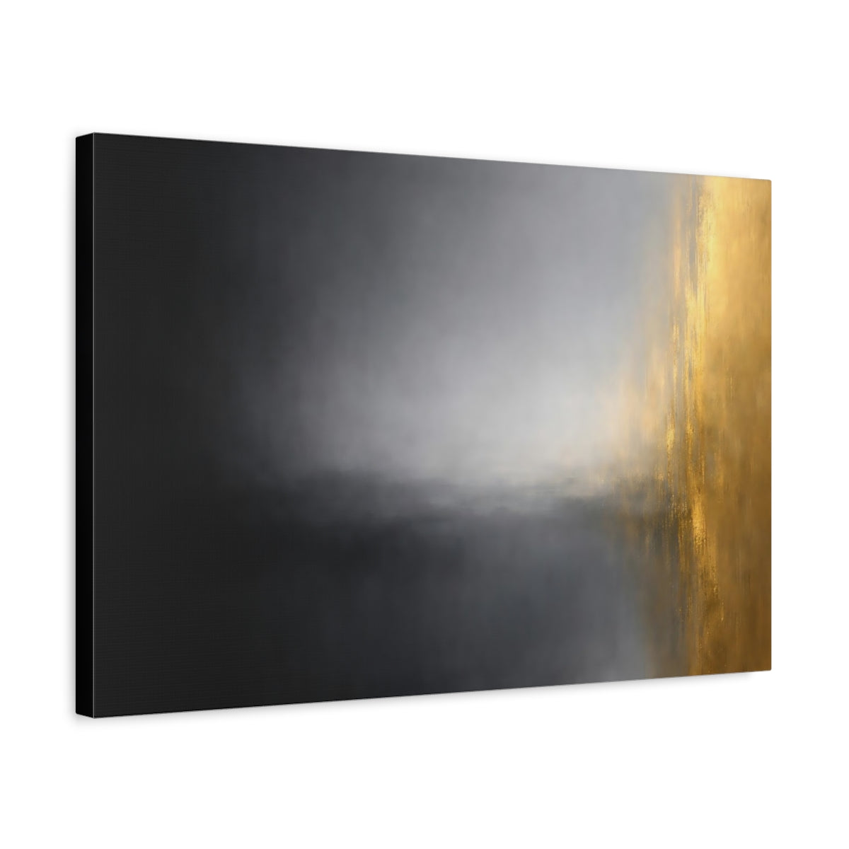 Side Mockup 3. Abstract Color Blend Black Gold Grey shown as stretched canvas wall art