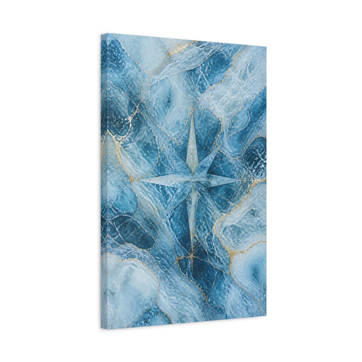 Abstract Compass Rose Blue And Gold Canvas Wall Art Print – Modern Living Room, Above Console Table - YesArtYes