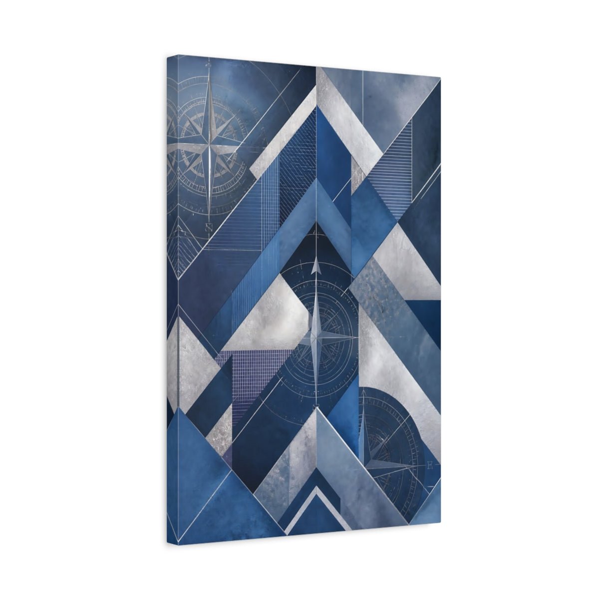 Abstract Compass Rose Blue And Silver Canvas Print – Living Room, Large Wall, - YesArtYes
