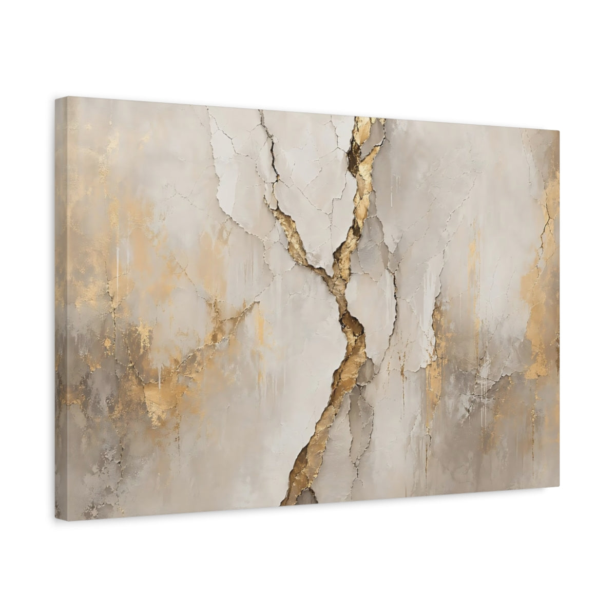 Side Mockup 3. Abstract Cracked Texture Gold And Beige shown as stretched canvas wall art
