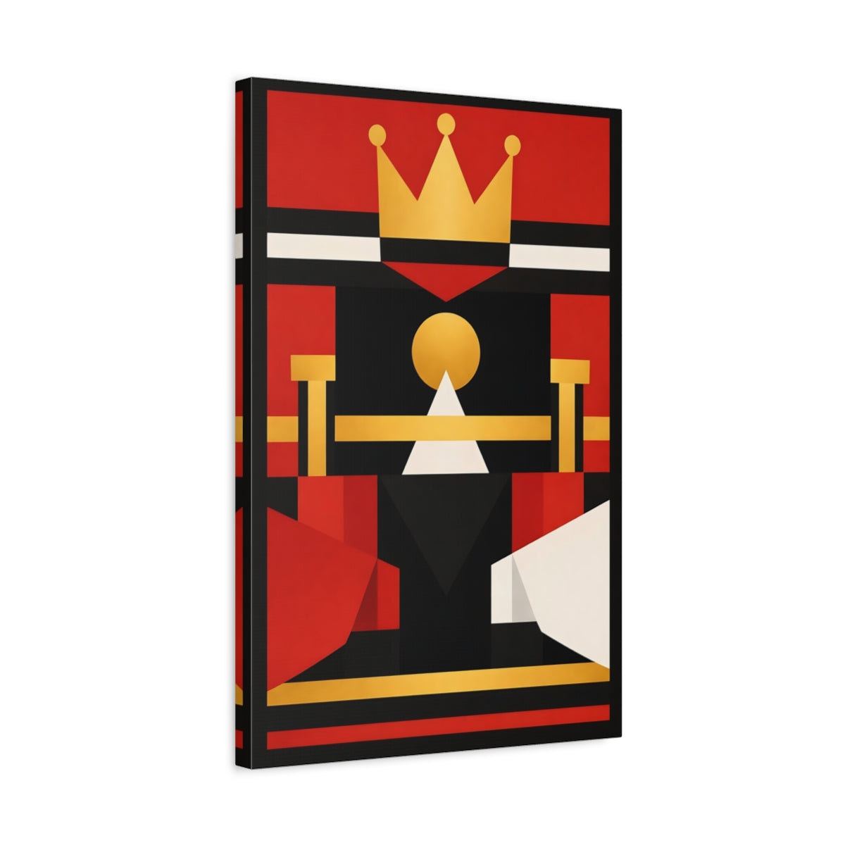 Side Mockup 3. Abstract Crown Red Black Gold shown as stretched canvas wall art